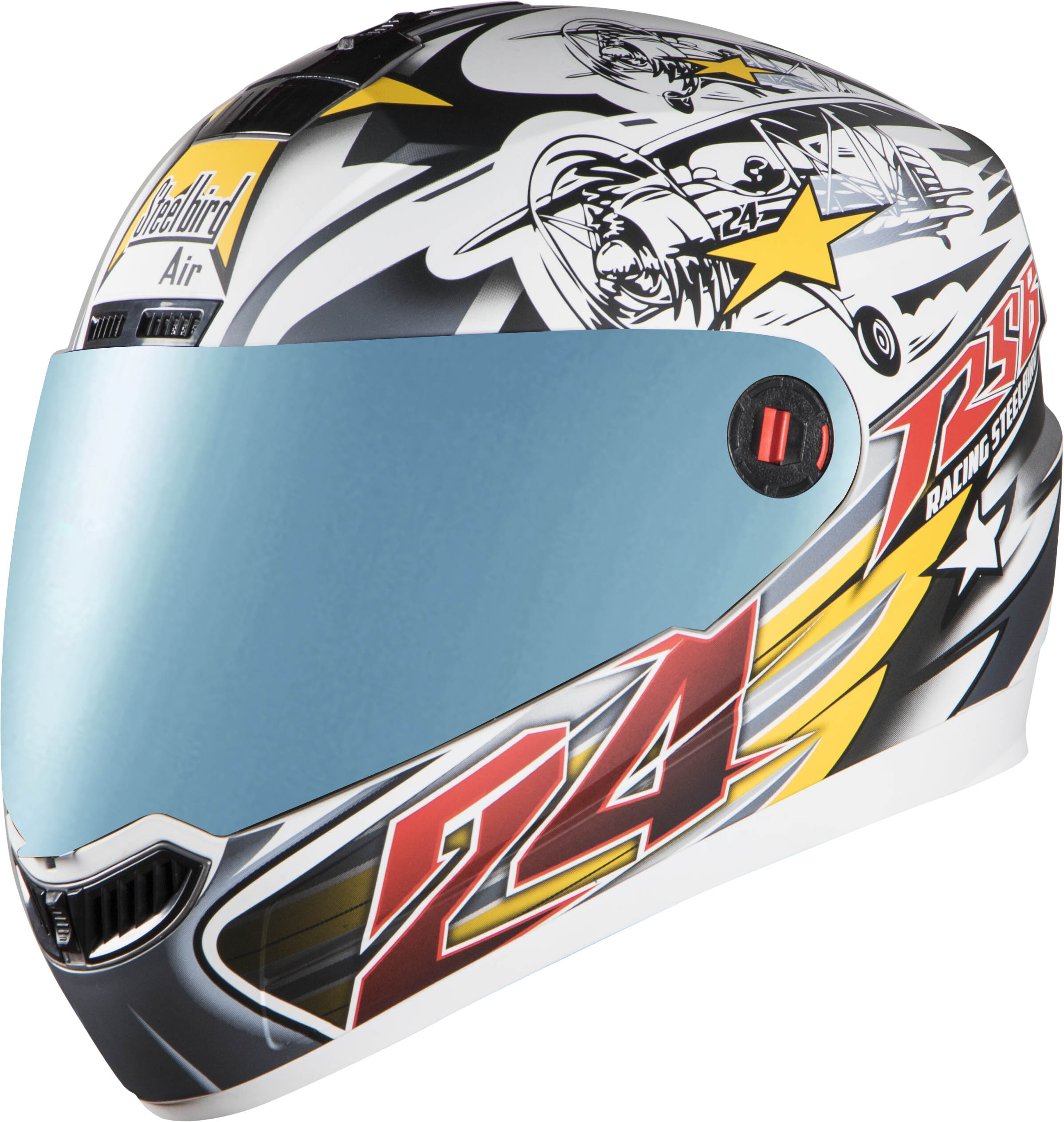 SBA-1 Hovering Glossy White With Grey ( Fitted With Clear Visor  Extra Blue Chrome Visor Free)